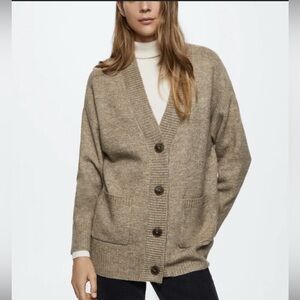 Mango brown Button-Up Cardigan